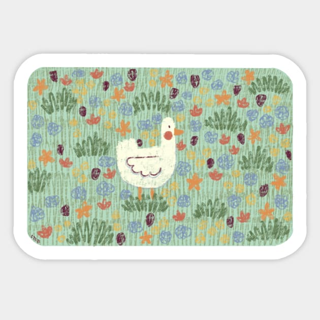 Duck in Field of Flowers Sticker by waddleworks